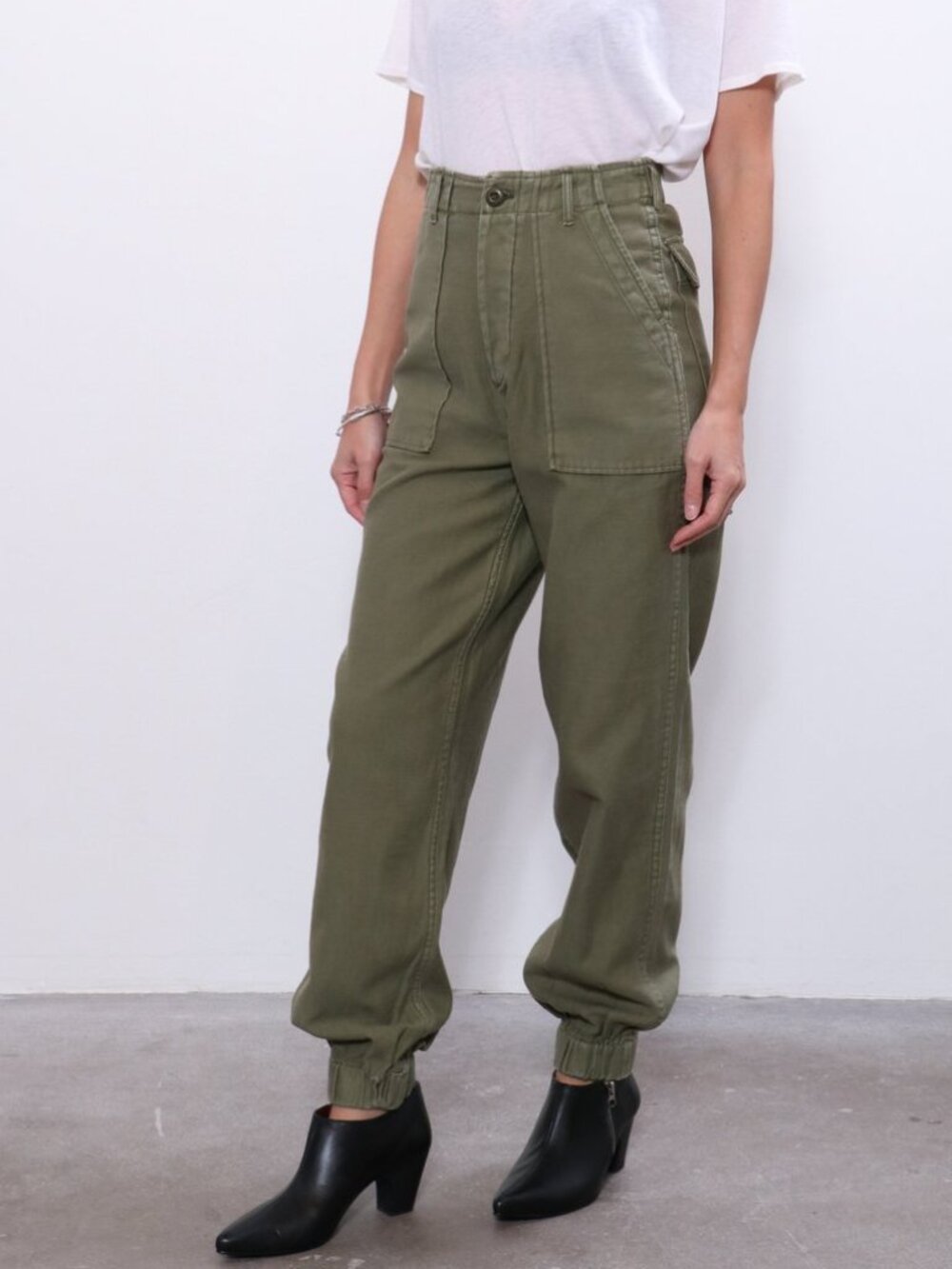 R13 Utility Jogger Pants in Olive from Japanese Fabric $395 Women's Size 24